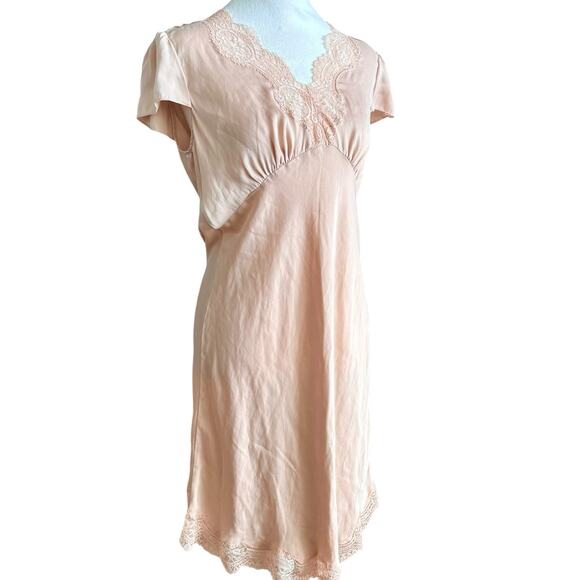Ep Yaying Silk Garden Party Mini Cocktail Dress Lace Scalloped Hem M Pink - Picture 2 of 10